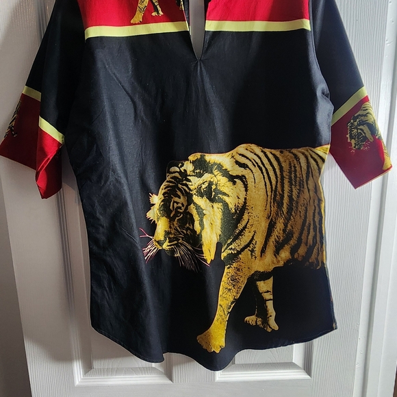 African print Tops - Black and Red Tiger Print Blouse